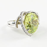 Large Center Round Peridot CZ Silver Ring