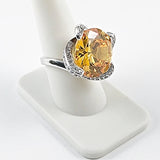 Large Center Round Citrine CZ Silver Ring