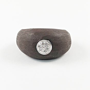 Unique Wood Texture Band Center CZ Design Silver Ring