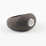 Unique Wood Texture Band Center CZ Design Silver Ring