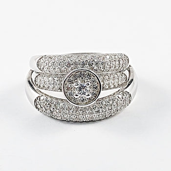 Elegant 3 Piece Set Pave Silver Ring
