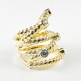 Unique Wire Textured Layered Crossover Gold Tone Silver Ring