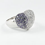 Cute Heart Shape Purple & Clear CZ Silver Ring