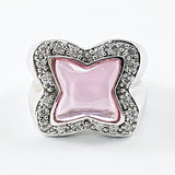 Unique Transparent Pink Center CZ Square Diamond Shape Silver Ring