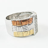 Elegant 3 Tone Design Multi Row Silver Ring