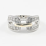 Elegant Rectangular Linked Two Tone CZ Brass Ring