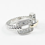 Elegant Rectangular Linked Two Tone CZ Brass Ring