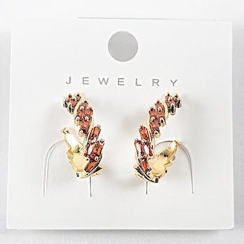 Elegant Diagonal Sharp Edge Citrine Design Gold Tone Hoop Brass Earrings