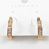 Elegant Baguette CZ Gold Tone Irregular Hoop Brass Earrings