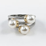 Beautiful Multi Row & Pearl Two Tone Textured Brass Ring