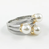 Beautiful Multi Row & Pearl Two Tone Textured Brass Ring