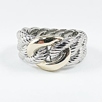 Elegant Textured Link Crossover Design Two Tone Brass Ring