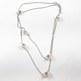 Beautiful Long Round Gold Tone Pink CZ Disc Brass Necklace