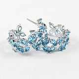 Beautiful Open Two Row Light Blue CZ Cuff Hoop Brass Earrings