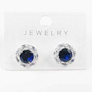Elegant double row round sapphire color cz design brass earrings