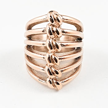Nice large multi row open metallic rose gold tone steel ring