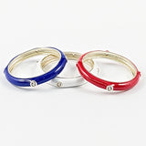 Unique red white and blue set of 3 gold tone enamel silver rings