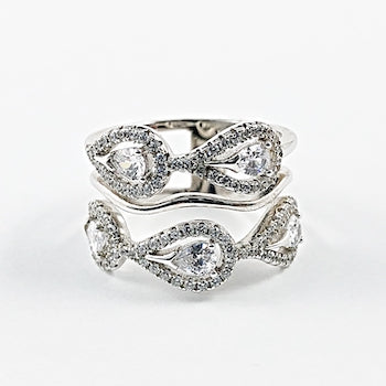 Beautiful Pear Shaped Halo CZ Two Row Open Silver Ring