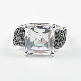 Beautiful Square Solitaire Style Black CZ Silver Ring