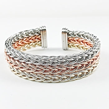 Beautiful three row tri color cable wire brass bangle