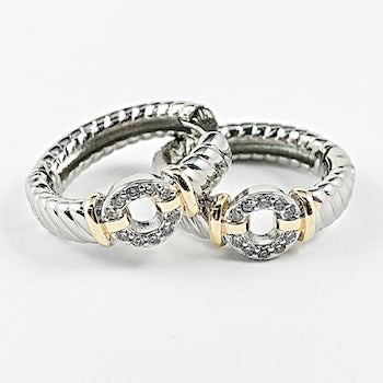 Beautiful textured circle cz hoop brass earrings