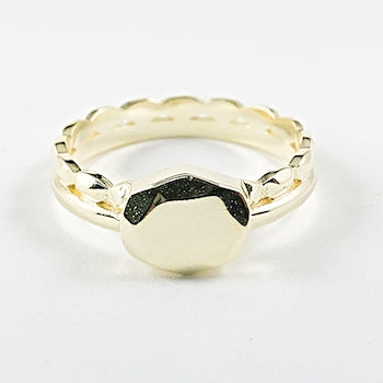Shiny hammered style dainty gold tone silver ring