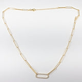 Elegant paper clip chain oval gold tone silver necklace
