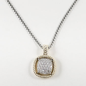 Square pave two tone brass necklace