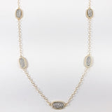 Gold tone oval shape pave cz long brass necklace