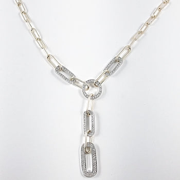 Multi shape chain link tie style two tone brass necklace