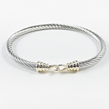 Two tone thin wire clasp hook brass bangle