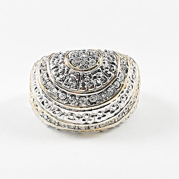 Unique Multi Layered Curved Vintage Pattern Two Tone Brass Ring