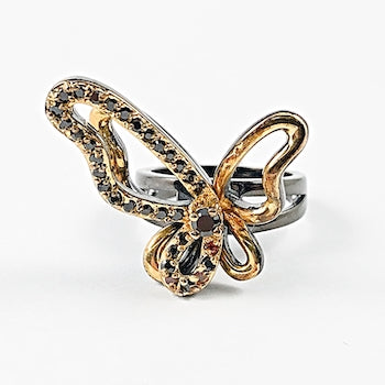 Beautiful Butterfly Multi Color CZ Gold Tone Brass Ring
