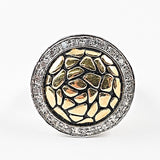 Nice Round Two Tone Shiny Textured Center Pattern Brass Ring