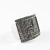 Beautiful Rectangle Clock Shape Brown Micro CZ Brass Ring