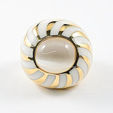 Unique Center Mother Of Pearl White Enamel Gold Tone Steel Ring