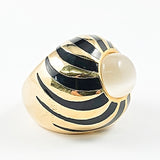 Unique Center Mother Of Pearl Black Enamel Gold Tone Steel Ring