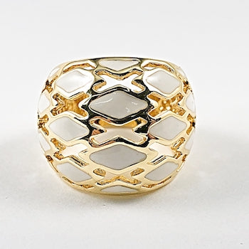 Nice Dome Shape White Enamel Gold Tone Brass Ring