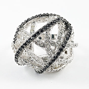 Large Open Crossover Black White Design Brass Ring