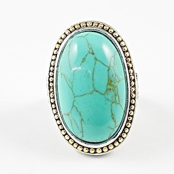 Beautiful Large Oval Turquoise Vintage Style Brass Ring