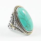 Beautiful Large Oval Turquoise Vintage Style Brass Ring