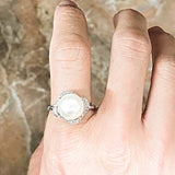 Beautiful Center Pearl Floral CZ Frame Silver Ring