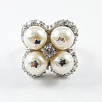 Unique Multi Row & Pearl Square CZ Silver Ring