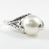 Beautiful Snake Texture Center Pearl Silver Ring