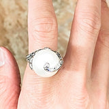 Beautiful Snake Texture Center Pearl Silver Ring