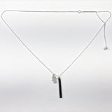 Elegant Delicate Evil Eye Hamsa Hand & Bar Charm Silver Necklace