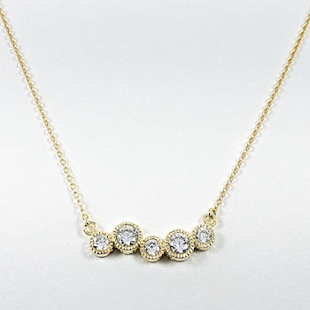 Elegant Multi Bezel Round CZ Gold Tone Silver Necklace