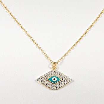 Elegant Triangle Micro CZ Eye Design Gold Tone Silver Necklace