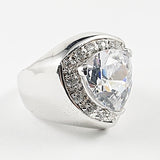 Elegant Center Pear Shaped Drop Thick Silver Ring