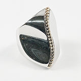 Unique Irregular Bean Shape Shiny Metallic Two Tone Silver Ring